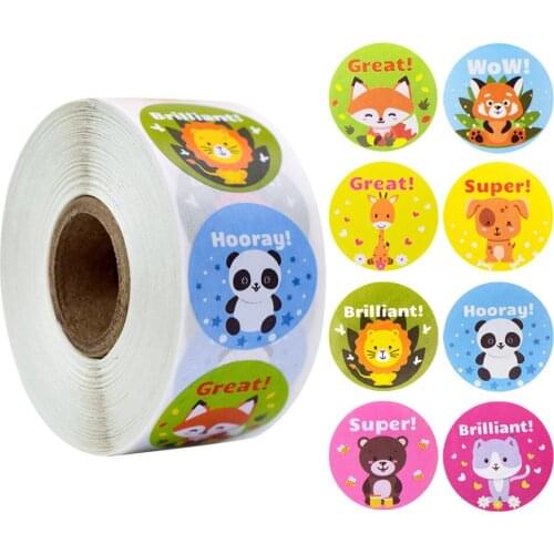 500 Pcs/roll 1 Inch Cute Animal Reward Stickers with Word Motivational Stickers for School Teachers Rewarding Students Kids Toys