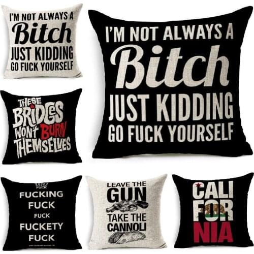 Cushion Cover Funny Curse Text Printed Linen Cushion Case Throw Pillow Cover Home Decoration Car Sofa Decorative Pillowcase