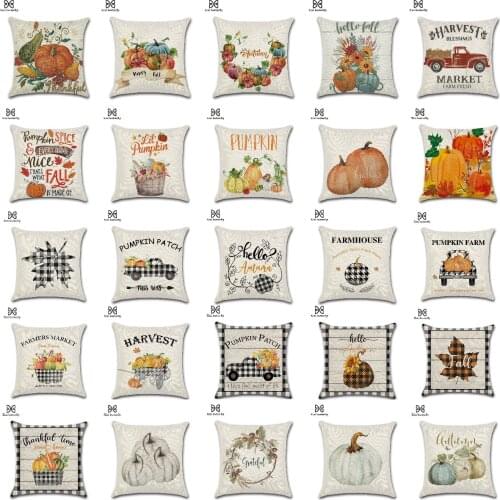 New 2021 Autumn Hello Fall Series Pumpkin Print Linen Cushion Cover Farmhouse Sofa Pillows Case Thanksgiving Decorative Pillows
