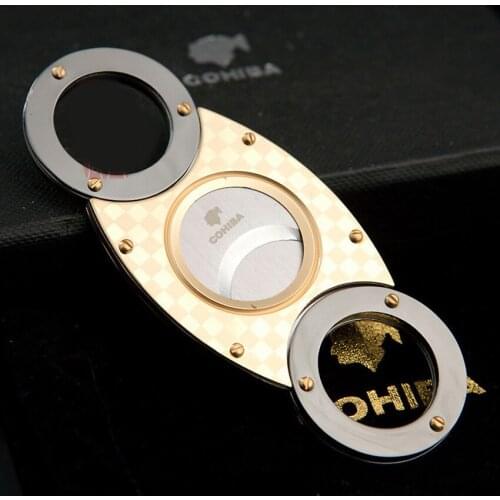 COHIBA Double Blades Stainless Steel Sharp Gold Plated Cigar Cutter Knife Pocket Gadget Zigarre Cuban Smoking Accessories 356HL