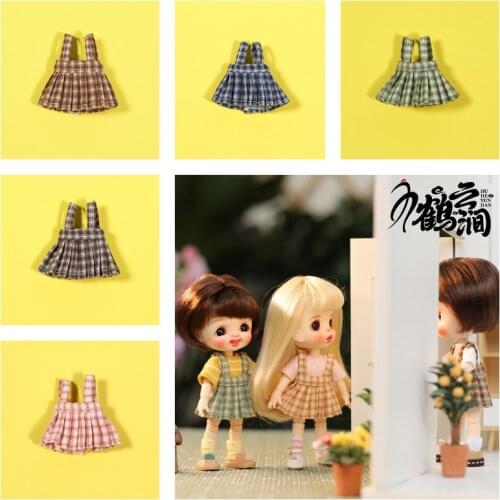 Ob11 baby dress with girdle Plaid pleated skirt small skirt uniform skirt 12 points BJD baby dress beautiful knot pig