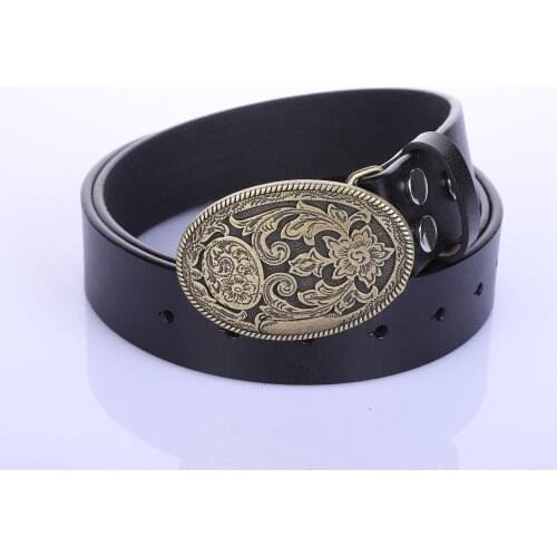 Western cowboy retro pattern leather belt Smooth waistband for stylish young men and women 1.5‘’Belts