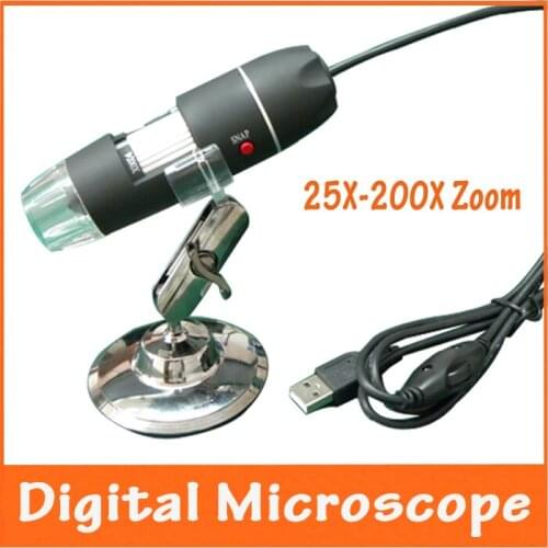 25-200X Zoom Illumination USB Hand Electronic Digital Microscope Pocket Magnifier with 8pcs LED Lights and Measuring Scale