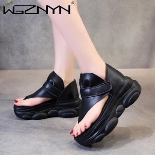 Womens Chunky Casual Slippers Summer Platforms 6.5cm Wedge Flip Flops Ladies Beach Slides Campus Style Girl Clip Toe Sandals