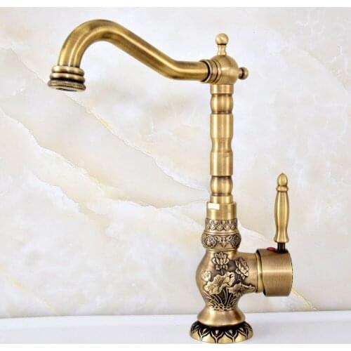 Basin Faucets Antique Bronze Brass Bathroom Sink Faucets Single Handle Swivel Spout Hot And Cold Wash Basin Tap zsf128