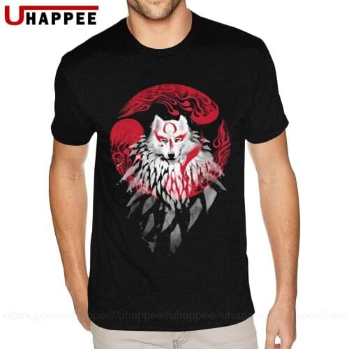 Vintage Graphic Okami Wolf Japanese Tee Shirts Mens Plus Size Short Sleeves Yellow Crew Neck Tee Shirts