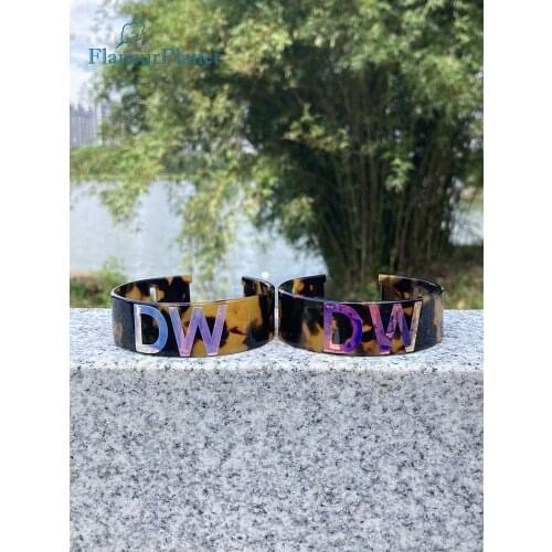 FlaneurPlanet Vintage Wide Acetate Bangle Personalized Initials Bangle Bracelet Open Cuff