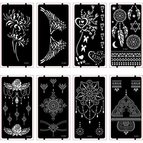 Xmasir 14 Sheets Henna Tattoo Stencil Set For Women/Girl,Indian Arabian Temporary Tattoo Kit,Stencils for Body Art Paint