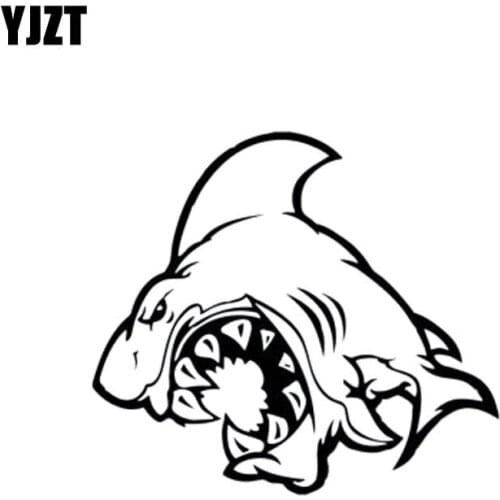 YJZT 15.5cm*13.8cm Fish Predator SHARK Jaw Fins Fangs Teeth Personality Vinyl Car Sticker Decals Black Silver C11-0337