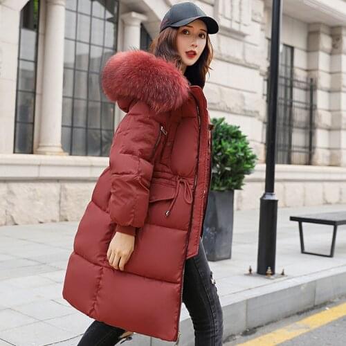 Women long slim parka winter thick bubble jacket 2020 plus size hoodede fur collar solid office laides coat femme bayan mont