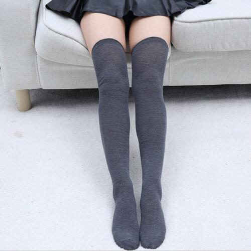 Womens Long Sexy Over The Knee Cotton Solid Thigh High Soft Cotton Stockings Student Dance
