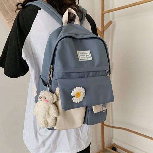 College Student Ladies Cute Backpack Women Flower Female Harajuku School Bags Book Kawaii Backpack Nylon Girl Trendy Bag Fashion