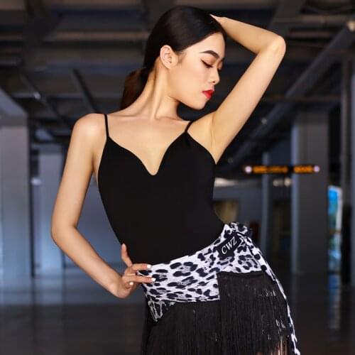 Summer Latin Dance Clothes Women Sling Tops V Neck Sexy Latin Dance Practice Wear Black Backless Bodysuit Rumba Dancewear BL6507