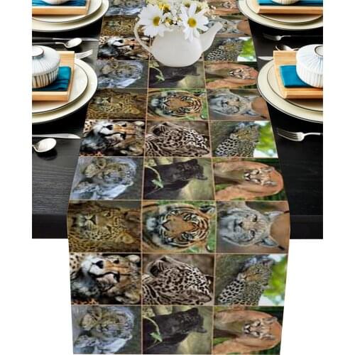 Animal Tiger Leopard Lion Table Runner Wedding Table Decoration Dining Table Decor Placemat Christmas Decor Tablecloth