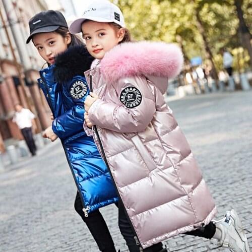 Girls Winter Jacket White Duck Down Coat Fur Fashion Kids Hooded Down Jacket for Girl Boys Children Outerwear Clothes 4-13 Years