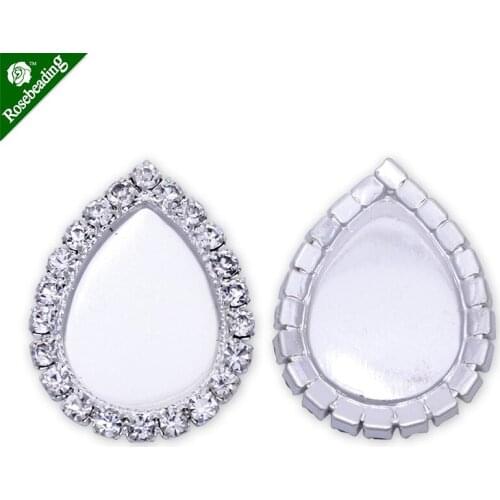 10pcs claw chains Rhinestone button Base Tray Button Round Cabochon Setting Flatback Jewelry Findings,water-drop shape Crystal