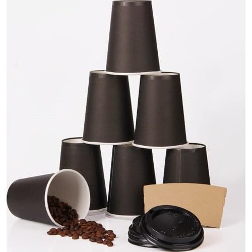 50pcs High quality disposable coffee cup 400ml party wedding birthday BBQ tea juice cold hot drink black paper cup with lid