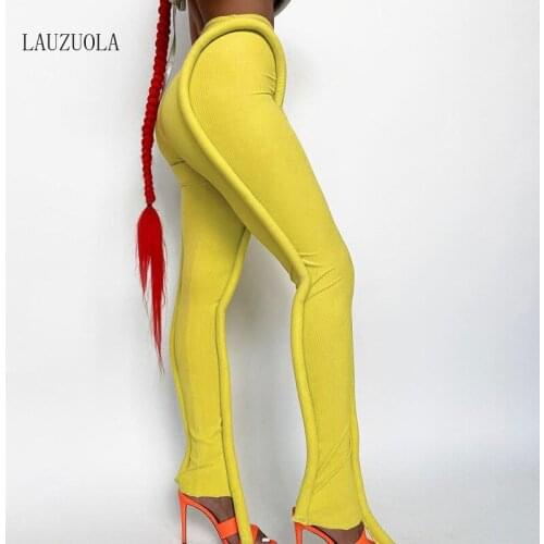 Yellow Side Stripe High Waisted Pencil Pants Women Legging Rave Clothes 2021 Runway Joggers Womens Sweatpants Bandage Trousers