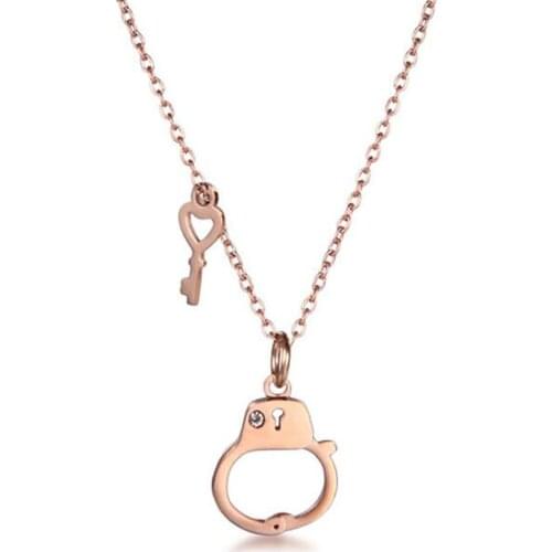 Stainless Steel Rose Gold Key and Lock Pendant Necklace Women Minimalism Delicate Necklaces Jewelry Gift For Him