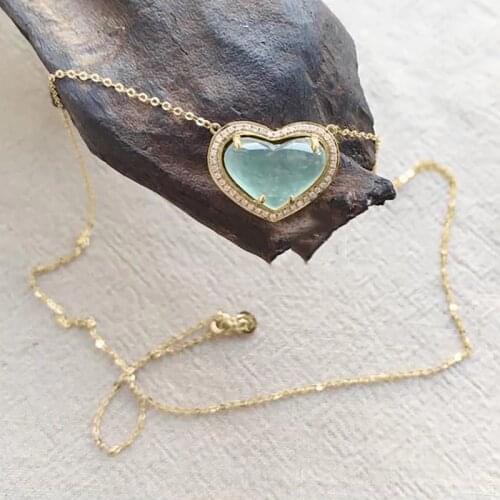 Designer unique creative diamond natural ice chalcedony love pendant necklace elegant charm creative retro silver jeweler