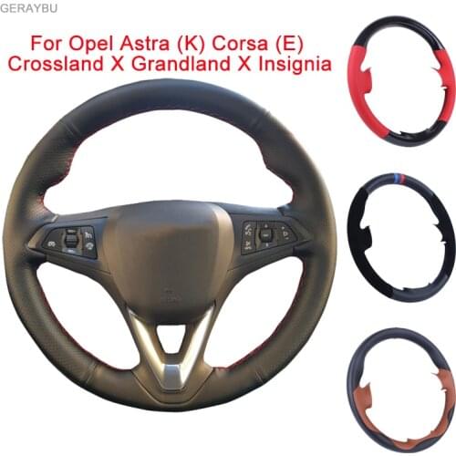 GERAYBU Custom DIY Leather Hand-sewn Car Steering Wheel Cover For Opel Astra (K) Corsa (E) Crossland X Grandland X Insignia
