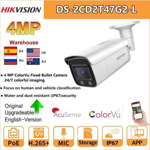 Hikvision 4 MP ColorVu Bullet Network AcuSense PoE IP Camera DS-2CD2T47G2-L H.265+ SD Slot Human and Vehicle Classification IP67