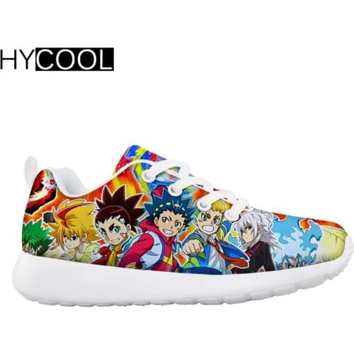 HYCOOL Fashion Kids Flat Sports Sneakers Beyblade Burst Evolution 3D Printing Lace Up Soft Cartoon Running Shoes for Boys Girls