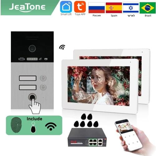Jeatone TUYA 7”IP WIFI wireless Video Intercom for Apartment 1F/2F/3F Monitor Doorbell outdoor unitd with Fingerprint /RFIC card