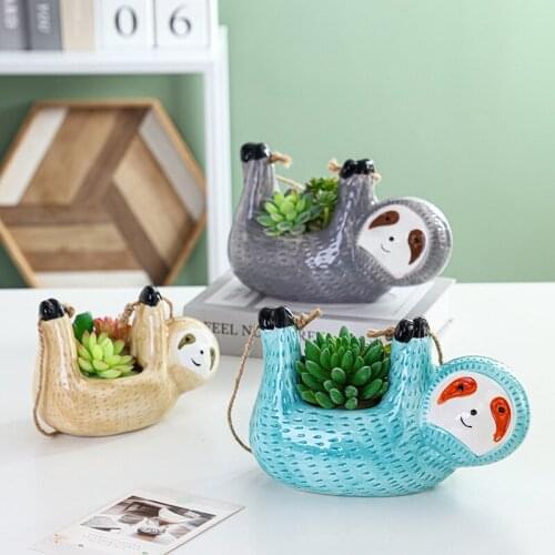Ceramic Cute Sloth Succulents Flower Pot Garden Small Animal Pendant Garden Large Diameter Vase Flower Cartoon Garden Pendant