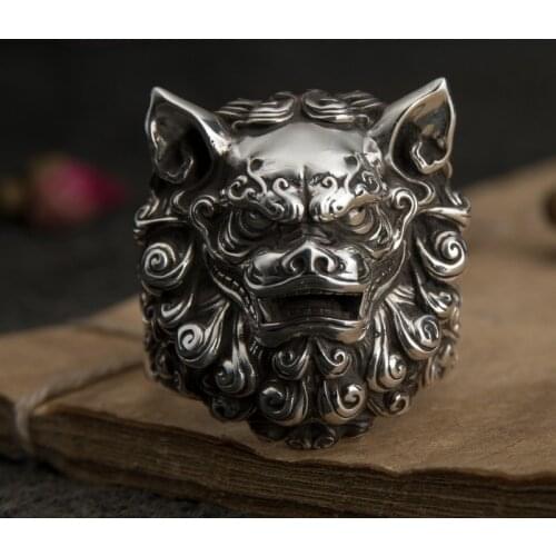 Chinese Style Tang Dynasty Lion Ring Personality Mens Retro Ring Fashion Punk Gothic Mens Party Jewelry Adjustable Ring