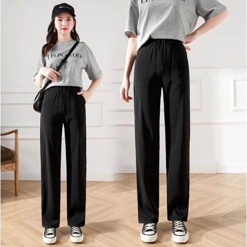 2021 Spring Suit Wide-leg Pants Womens High-waist Casual Pants Loose Elastic Waist Straight Drape Black Slim Trousers