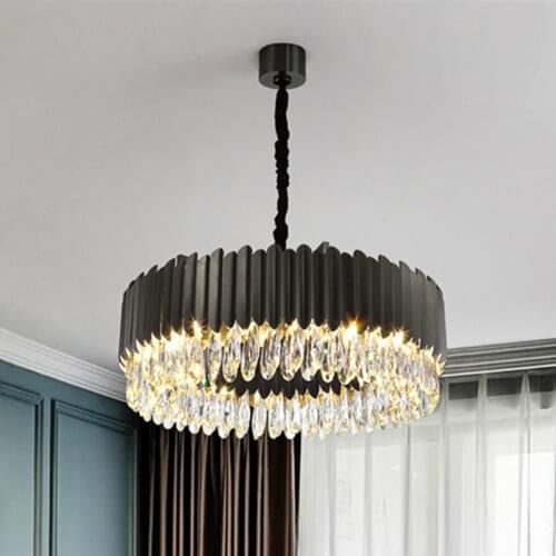 Living Room Lustre Round Metal E14 Led Pendant Lights K9 Crystal Led Pendant Lamp Indoor Lighting Adjustable Chain Hang Lamp