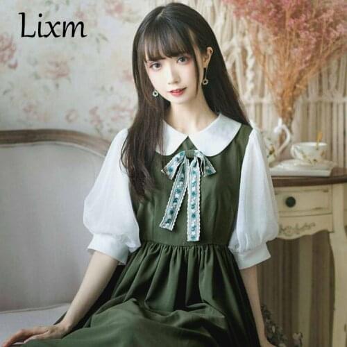 Kawaii Lolita Dress Green Gable Anne Op 2021 Summer New College Cute Maid Loli Bubble Japanese Dress Renaissance Vestidos