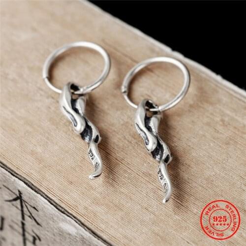 MKENDN Gernuine 925 Sterling Silver Thorns Shaped Circle Hoop Earrings Punk Men Women Gothic Earrings Party Jewelry