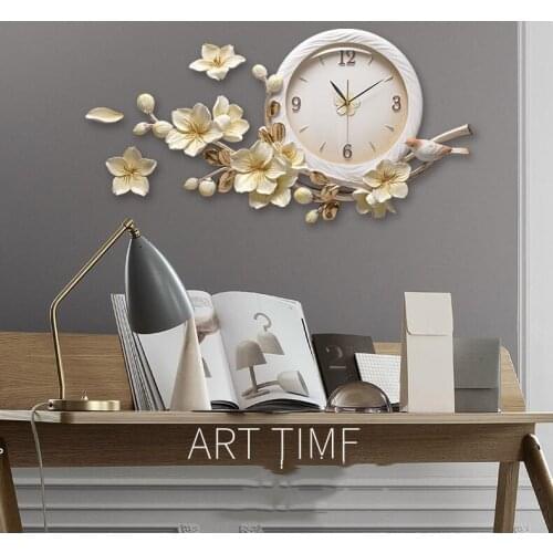 Pastoral Resin Emboss Wall Clock Wall Hanging Crafts Decoration Hotel Bar Wall Sticker Ornaments Home Bedroom Porch Wall Murals