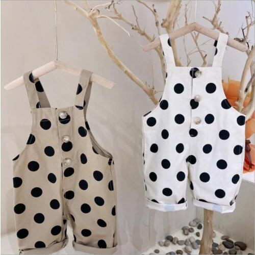 2021 New Girls Boys Dots Overalls Spring Cotton Fashion Kids Jean Pants 1-6t QI23