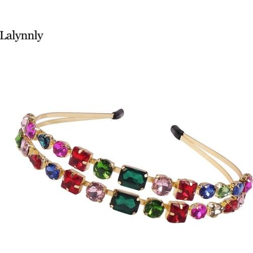 Lalynnly Mixed Color HairBands Shinning Glass Drill HairBands Wedding Headband Accessories For Women Girls Hair Headpieces F2317