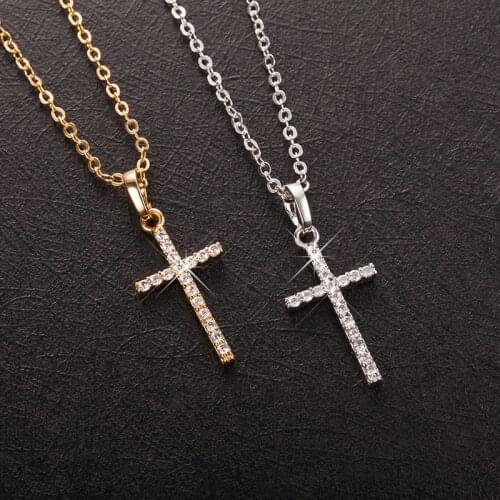 Fashion Female Cross Crystal Pendants Silver Chain Necklaces 5A Shiny Zirconia Choker Necklaces Women Fashion Jewelry ketting
