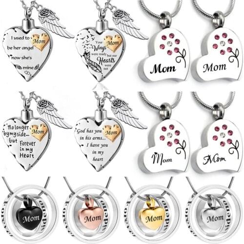 Cremation Urn Necklace Comes With Angel Wing And Birthstone Ashes Jewelry Heart Memorial Pendant For Mom