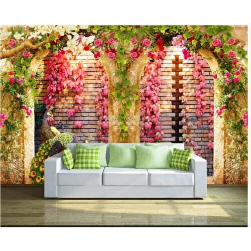 Custom photo wallpaper for walls 3 d wall murals wallpaper fashion 3d TV setting wall vine arch peacock 3d living room wallpaper