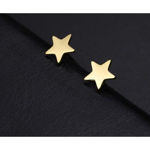 Sipuris Simple Star Stud Earrings Stainless Steel Pentagram Earrings For Women Girls Fashion Jewelry Girlfriend Gift Gold Color