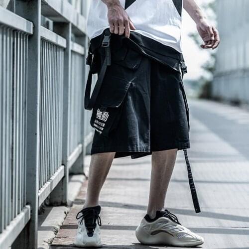 Embroidery Hip Hop Tactical Cargo Shorts Techwear Men Summer Joggers Streetwear Detachable Ribbons Casual Short Pants Joggers
