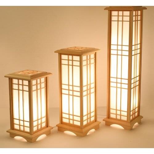 Modern Japanese Style LED Floor Lamps Creative Tatami Pine Wooden Art Living Room Restaurant Tea Room Lighting Luminaire