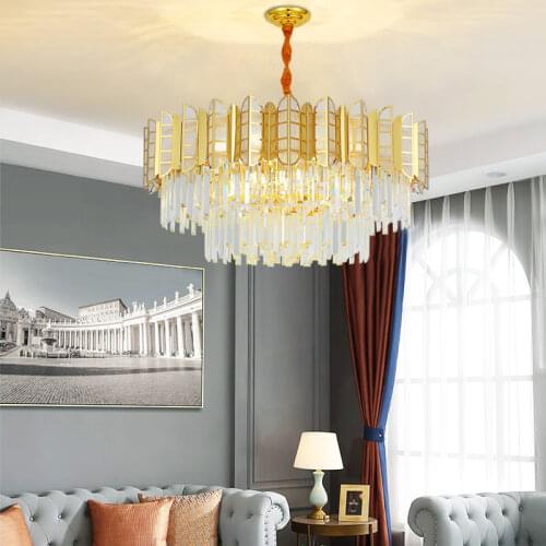 LED Stainless Steel Golden Post-Modern Light Luxury Crystal Chandelier For Living Room, Bedroom, Dining Room Suspension Lights