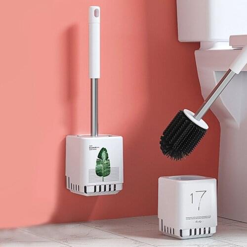 TPR Rubber Head Toilet Brush With Holder Bowl Set Soft Silicone Home Bathroom Cleaning Brush Wall Mounted Floorstanding Cleaner