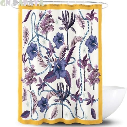 Tropical plant macrame Bath Curtain Waterproof Polyester Fabric retro tropical shower Curtains Screen with Hooks Accessories