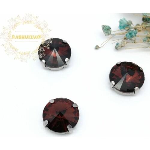 Wine red ROUND Glass Crystal sew on rhinestones with silvery claw Diy wedding dress accessories Free shipping