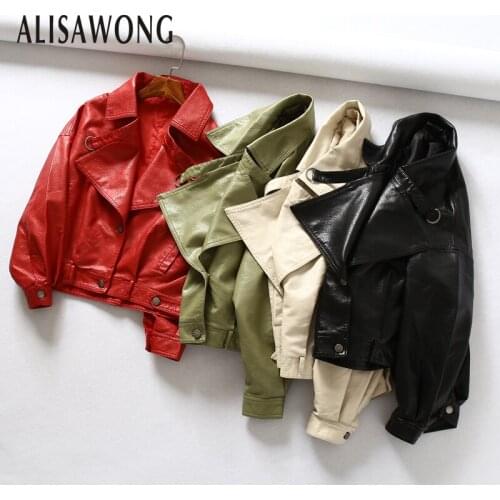 Women Fashion Faux Leather Jacket New 2019 Spring Autumn Loose Batwing Sleeved Short Leather Coats Ladies Street Pu Outerwear