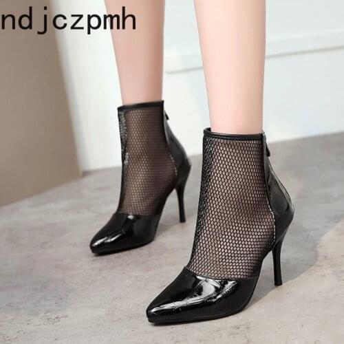 Womens Boots summer Sexy fashion lady New Pointed zipper Comfortable Thin Heels High heel Womens shoes plus size 32-45 black