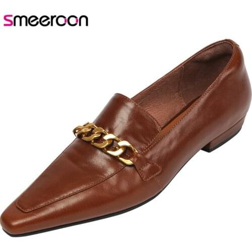Smeeroon 2021 Full Genuine Leather Shoes Women Loafers Pointed Toe China Fashion Brand Comfortable Casual Flat Shoes Ladies